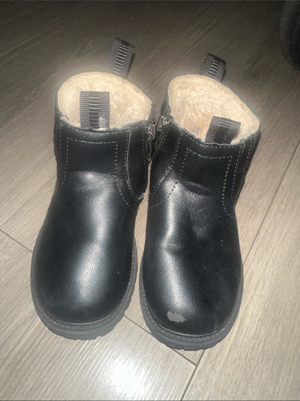 Black Faux-Leather Shearling-Lined Kids Boots